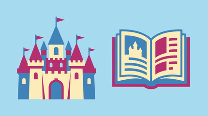 A flat vector illustration of a fairy tale castle and book © safitri