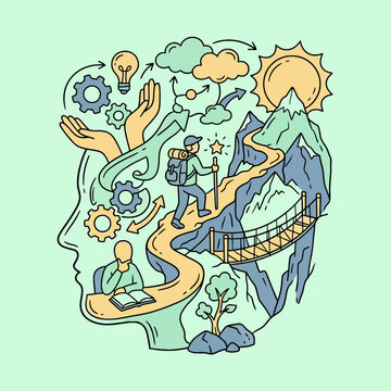 Conceptual illustration of human mind and personal growth