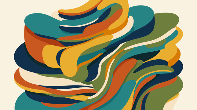 Colorful Layered Organic Wave Shapes Abstract Composition.
