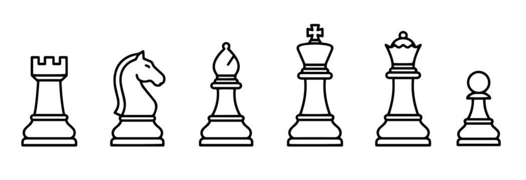 Chess pieces line icons set with king queen rook knight bishop pawn outline vector