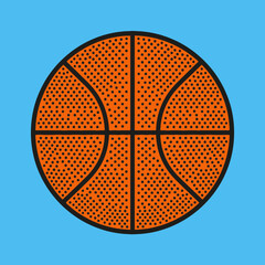 A vibrant orange basketball icon sits on a blue background © mama