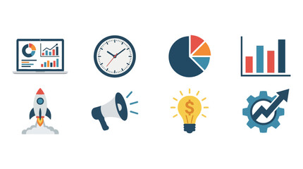 Fototapeta premium Flat business icons for marketing and financial growth