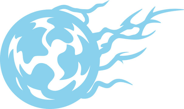 Stylized blue fireball vector icon with trailing energy streaks
