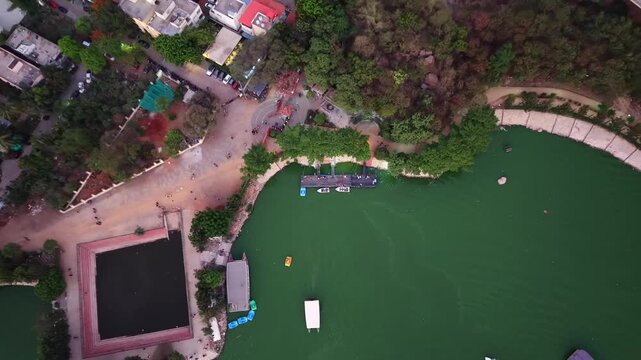 Aerial shot of Boat Riding at Durgam Cheruvu at Hyderabad, India