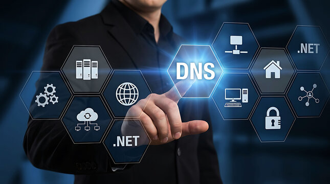 Businessman Touching DNS Network Technology Interface Cloud Computing
