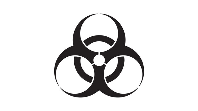 Biohazard symbol depicting a warning sign for biological dangers is presented as a singular bold black vector graphic.