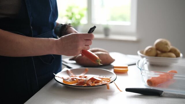 Close-Up Of A Woman Cleaning A Carrot