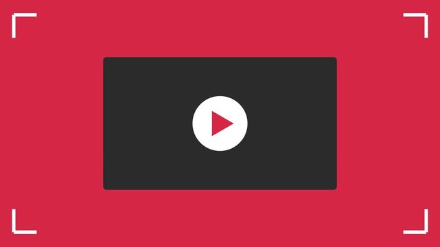 Minimalist play button animation on red background, for digital media, interface media player