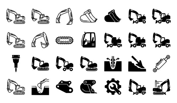 Collection of excavator and construction icons