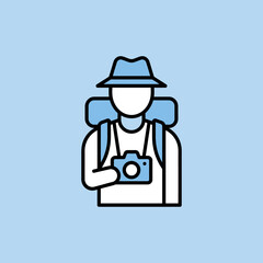 Fototapeta premium A minimalist vector icon of a tourist holding a camera
