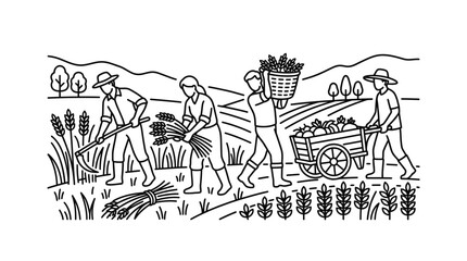 Fototapeta premium Farmers working in a field together.