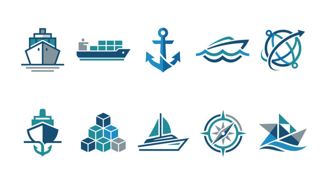 Nautical icons set with ships.