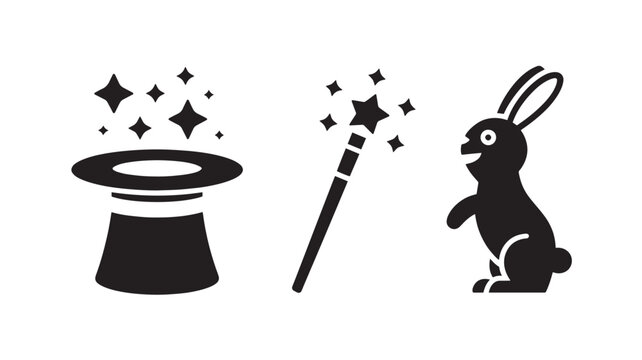 Magic show icons include a top hat, a magic wand, and a rabbit for entertainment and performance themes.