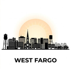 West Fargo Skyline Silhouette — A Northern Plains Agricultural Suburban City Vector Illustration © Greener