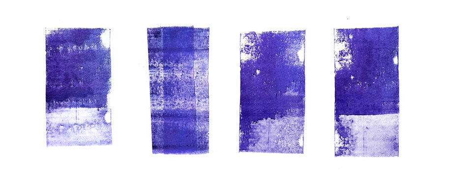 grunge vertical rolled ink texture set of stamp roller brayer with blue violet blue color. Letter press grunged vintage rough rectangle shape.. Linocut irregular relief printing illustration PNG
