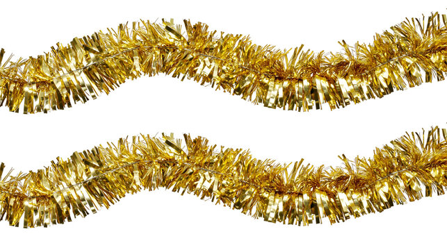 Shiny gold tinsel garland strands for decoration