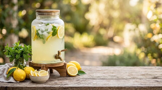 Refreshing Lemonade Dispenser on Rustic Table