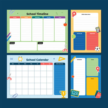 Colorful school planner and calendar set