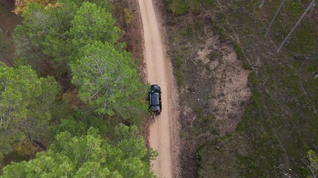 Aerial Overhead Car Forest Road Alto Tajo Spain 4K