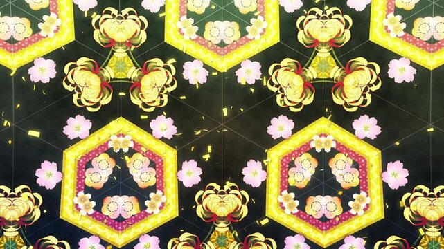 和風背景素材、万華鏡 ループ背景、日本の伝統的な模様