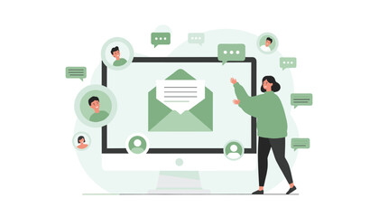 Fototapeta premium Person manages digital communication through email services and messaging platforms to connect with colleagues and clients in a professional network.