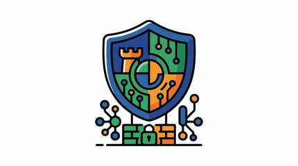 Obraz premium A colorful shield with a circuit board design and a lock at the bottom