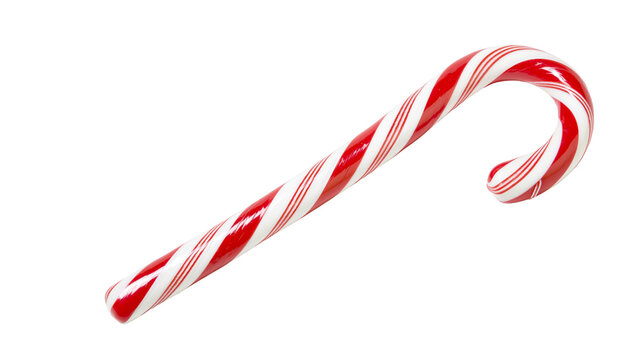 Red and white striped candy cane hook shape