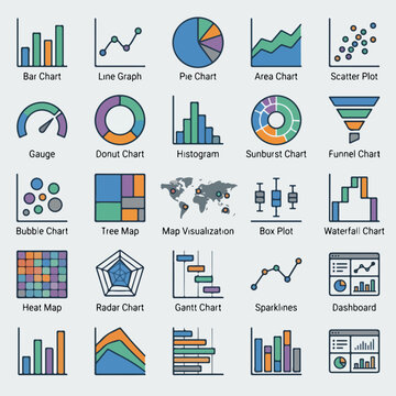 Collection of 25 Colorful Data Visualization and Chart Icons