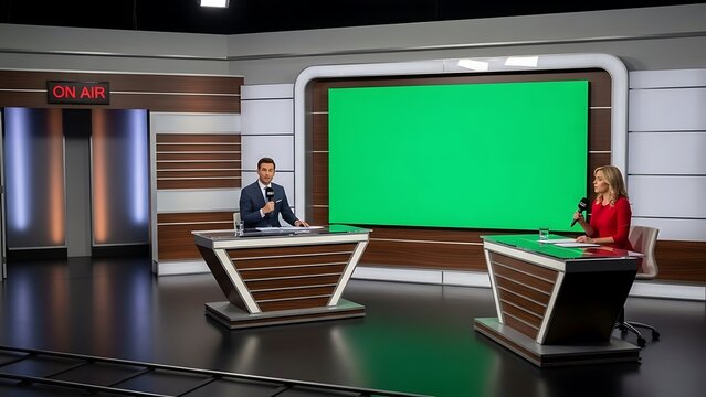 News Studio with Green Screen and Presenters.