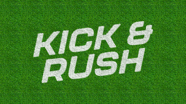 Sports-themed text is printed in white on a vibrant green textured surface.