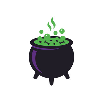 A bubbling green witch cauldron icon on a white background
