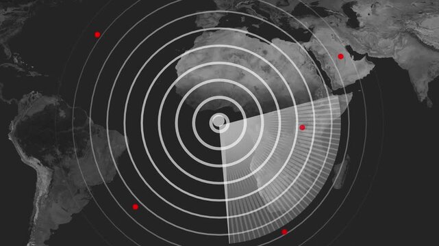 Radar screen loop with scanning beam circular grid. Radar scanning technology background. HUD call loading radar targets objects. Futuristic scanning targets object, detection icon. ant 4k video