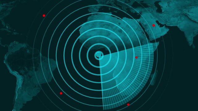 Radar screen loop with scanning beam circular grid. Radar scanning technology background. Digital radar screen infographic HUD call loading radar targets and futuristic user 4k video 