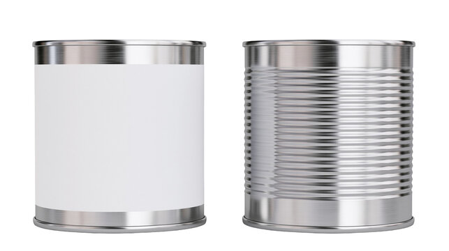 Two metal cans one with blank label, one ribbed
