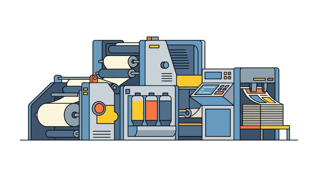 Offset Printing Machine, Industrial Production, Paper Roll and Ink Cartridges