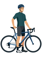 Fototapeta premium A cyclist with a modern road bicycle stands beside the bike