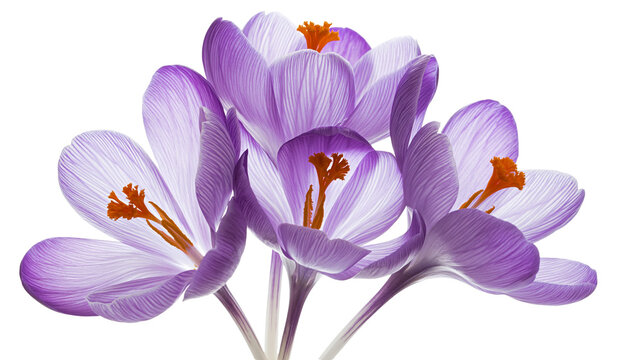 Purple crocus flowers with orange stamens