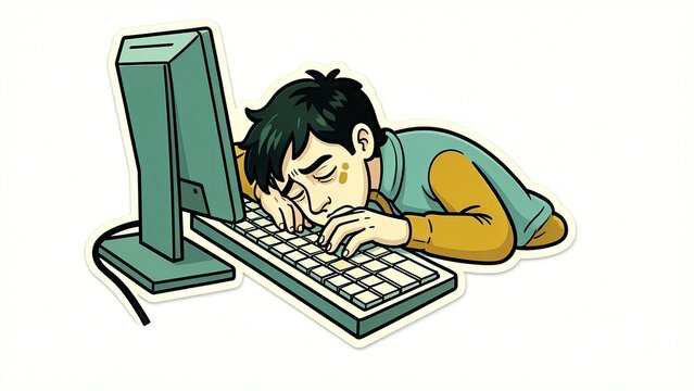 A man sleeping on a computer keyboard