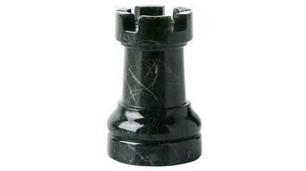 Black marble chess rook piece with white veins © Gael