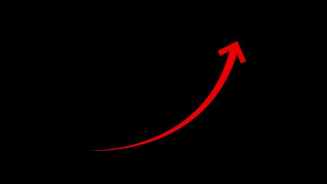 Red arrow growing upward graph animation, financial success and business growth concept