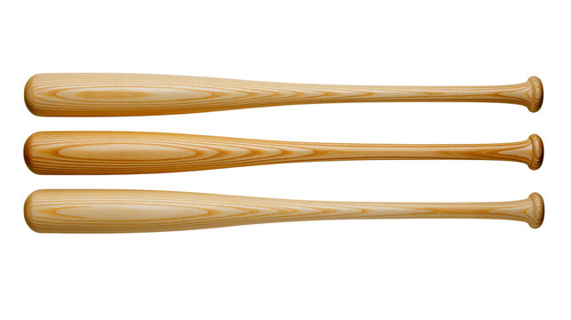 Three wooden baseball bats arranged horizontally