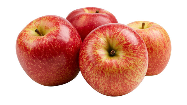 Four red and yellow Gala apples with stems