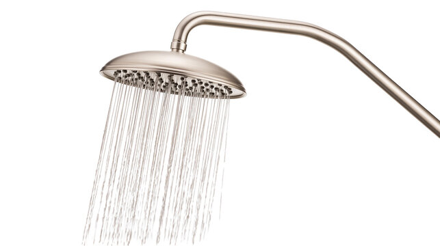 Brushed nickel shower head with water streams