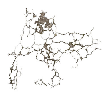 Damaged Concrete Floor Decal with Debris, Spalled Cement and Cratered Fracture Texture Alpha isolated on PNG transparent background