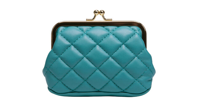 Teal quilted leather coin purse with gold clasp