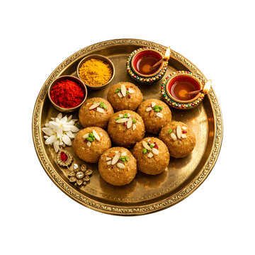 Traditional Laddu Prasad Thali with Sweets