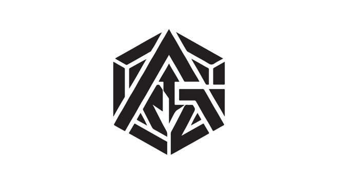 Hexagonal geometric shape silhouette vector on a white background featuring interlocking triangular forms hexagon illustration graphic black monochrome triangles abstract