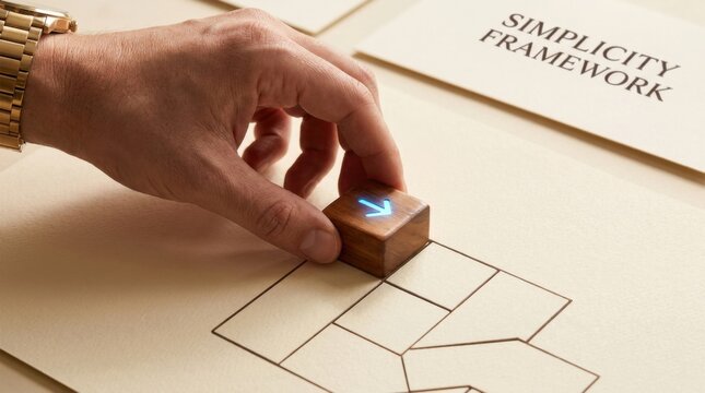 A person's hand holding a rubber stamper representing simplification and efficiency in business processes