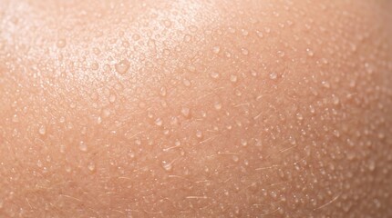 Fototapeta premium Extreme close up of skin surface covered in water droplets and fine hairs highlighting moisture beads and textured epidermis for clinical skincare and texture study