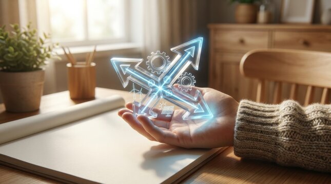 Individual holding a small object to support workflow and enhance creative tasks in a modern working environment